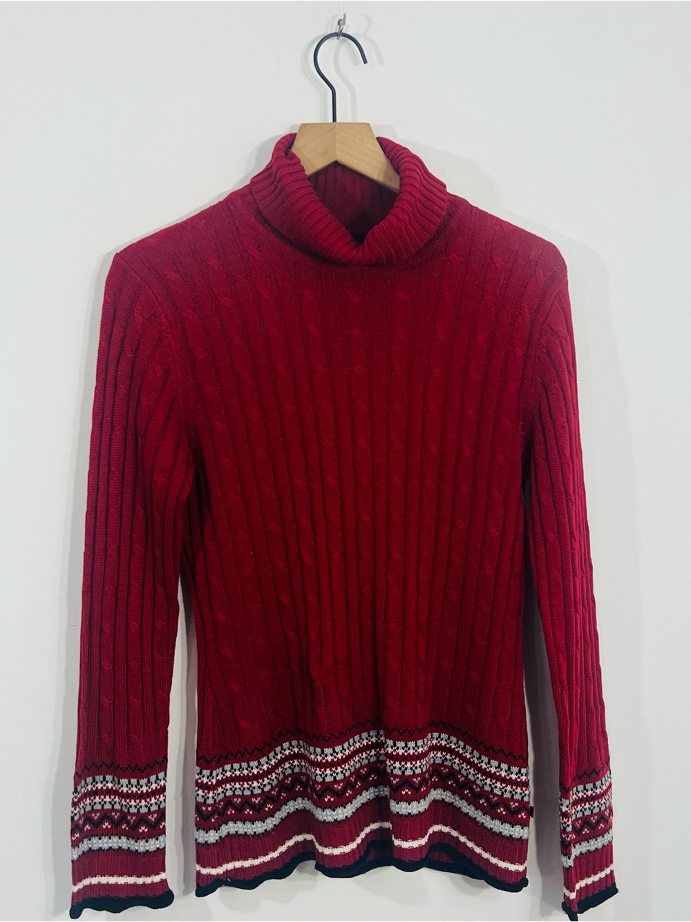 Gitano Medium Pullover Cable Knit Ribbed Turtleneck Sweater Cozy Warm Casual